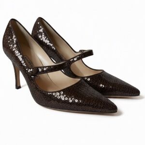 Manolo Blahnik Brown “Campari” Sequin Mary Jane Heels Size 40 Amazing Condition!